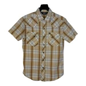 Salt Valley Western Shirt Mens Small Tan Brown Short Sleeve Pearl Snap
